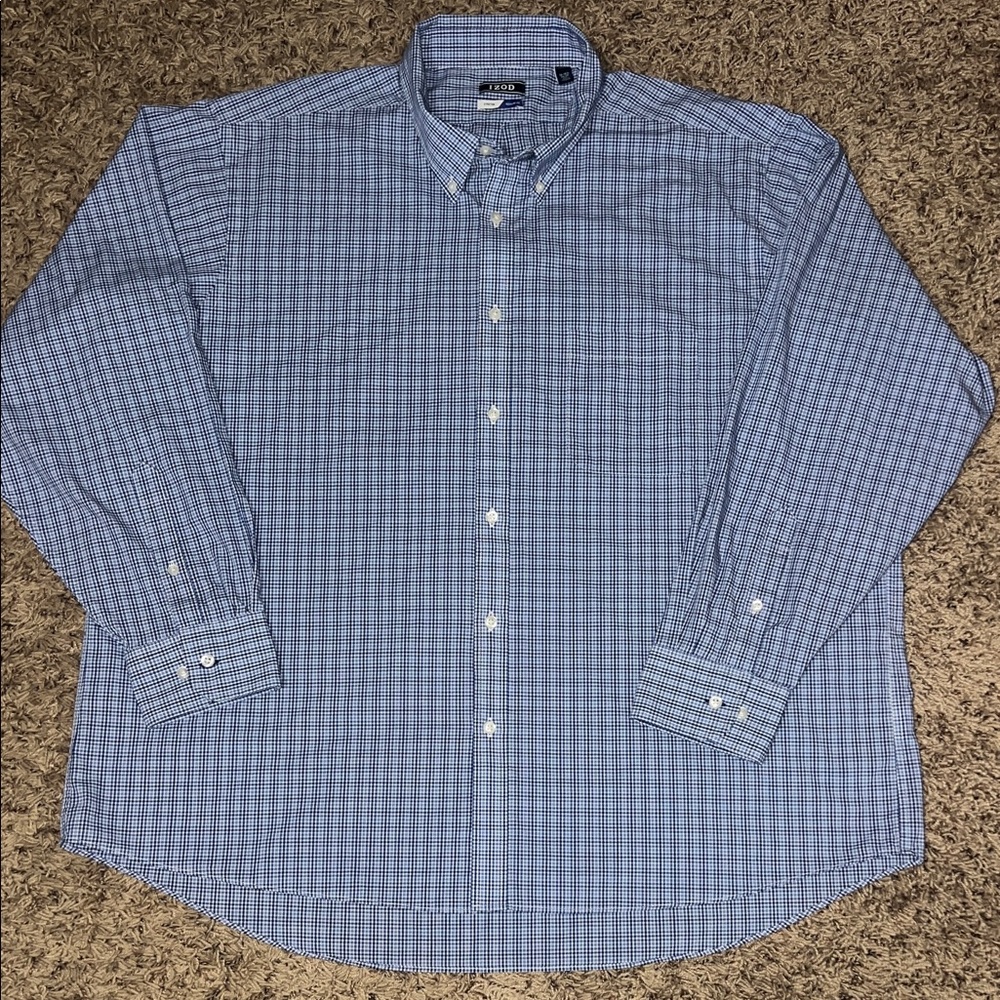 Izod Men's Navy Checkered Button-Down Shirt - Picture 3 of 5